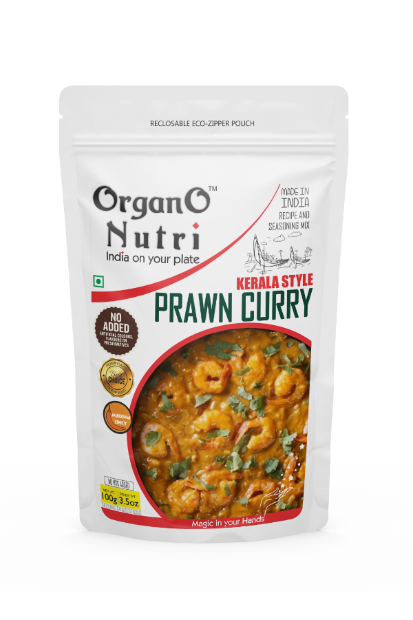 OrganoNutri Kerala Style Prawn Curry Masala | 100g | Reclosable Eco-Zipper Pouch |